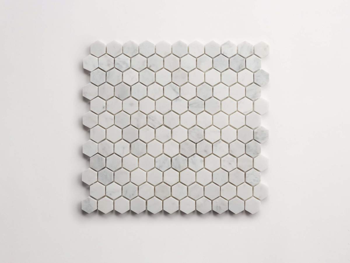 Tile carrara marble white stone hex sheet.