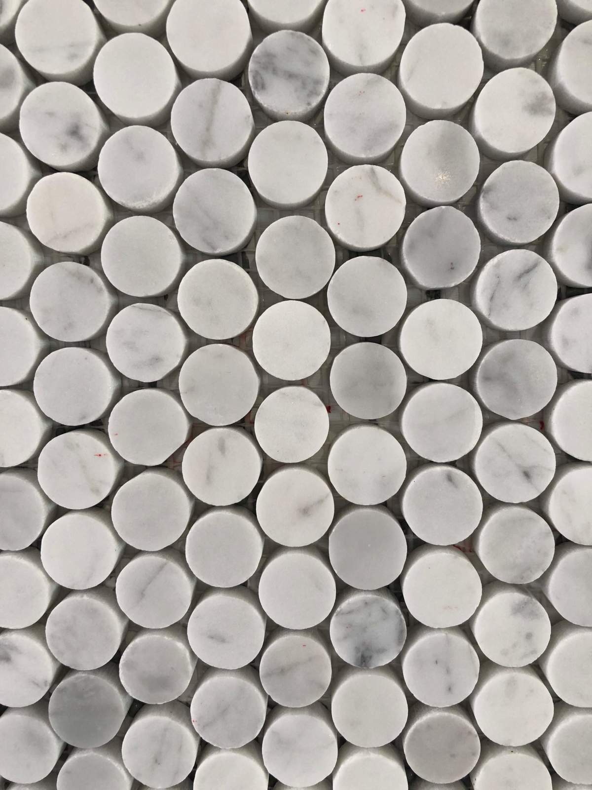 Tile carrara marble white stone penny rounds sheet.