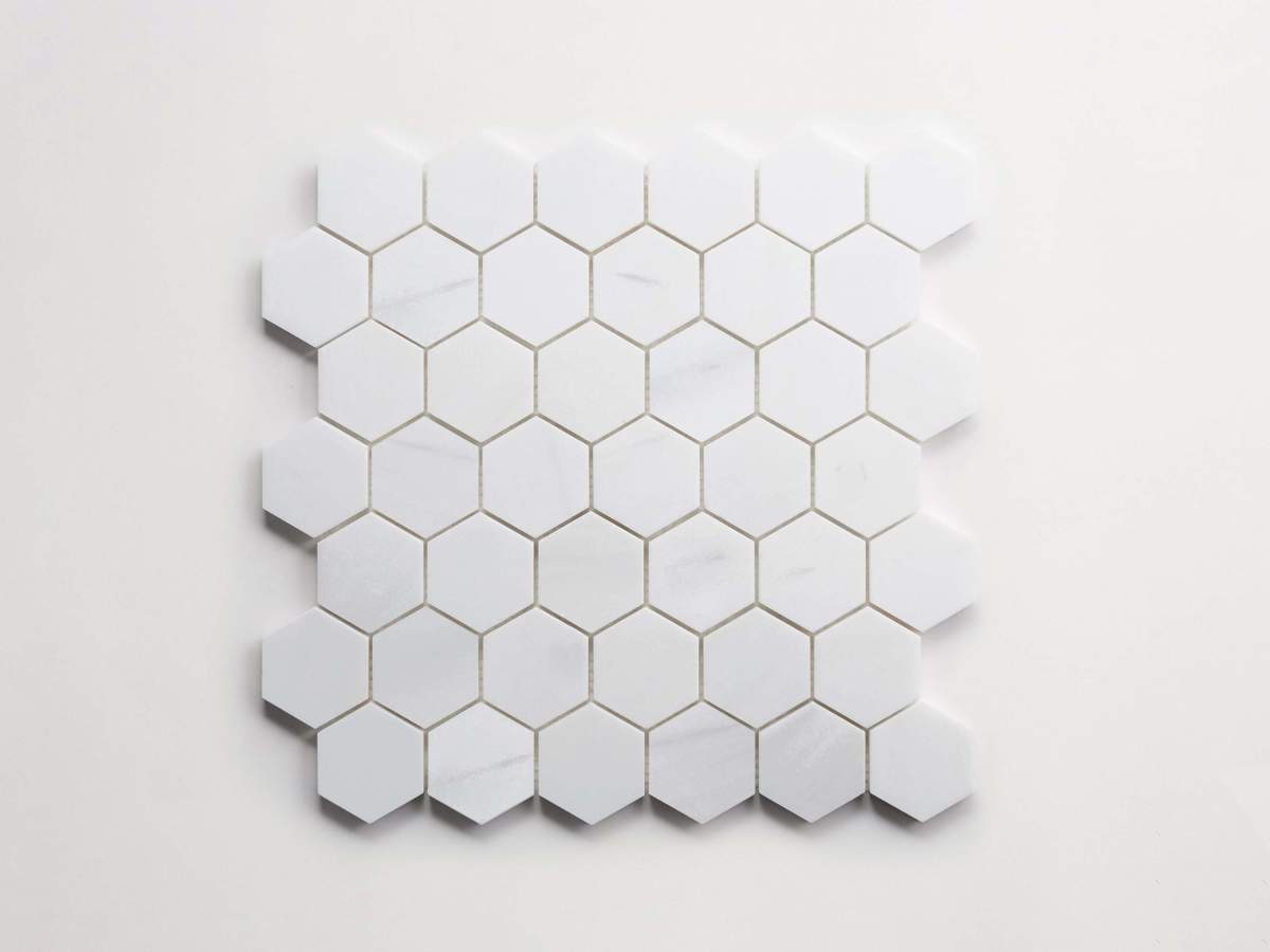Tile bianco dolomite white stone hex sheet.