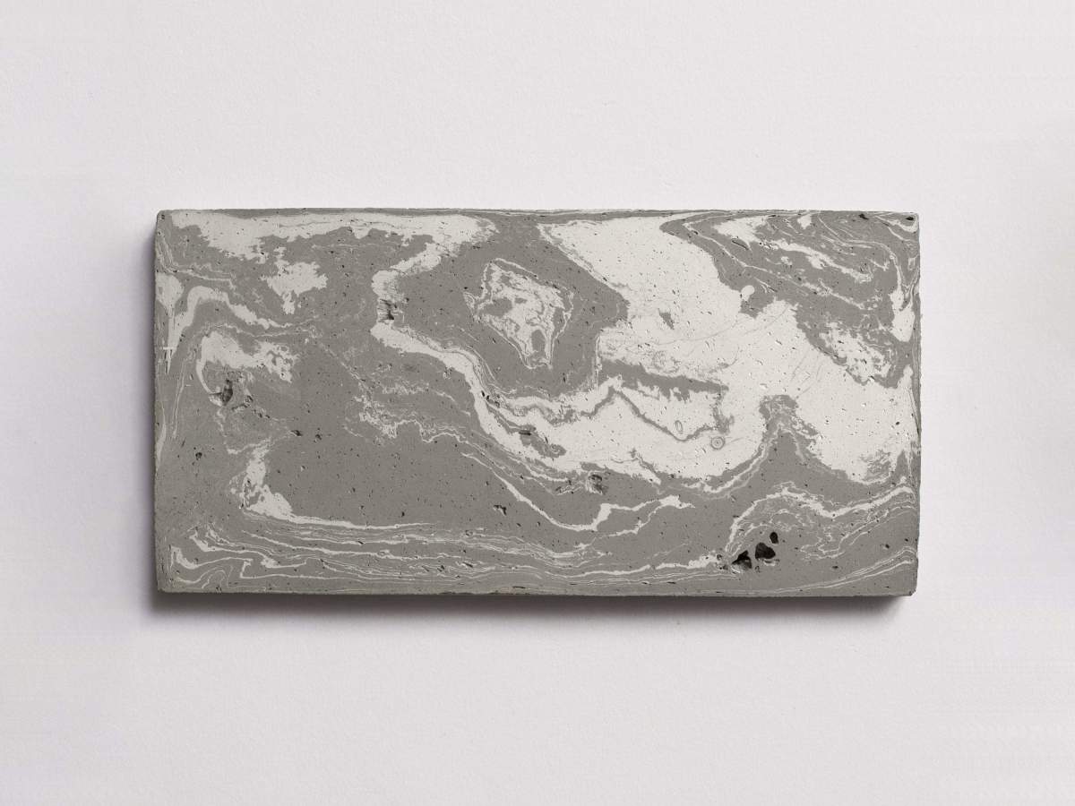 Tavella cotto variegato grey marble pattern on white fornace brioni tile.