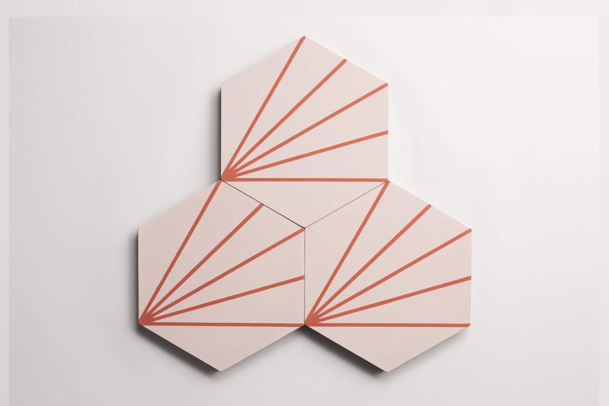 Tile concrete cement radar linear pattern mocha.