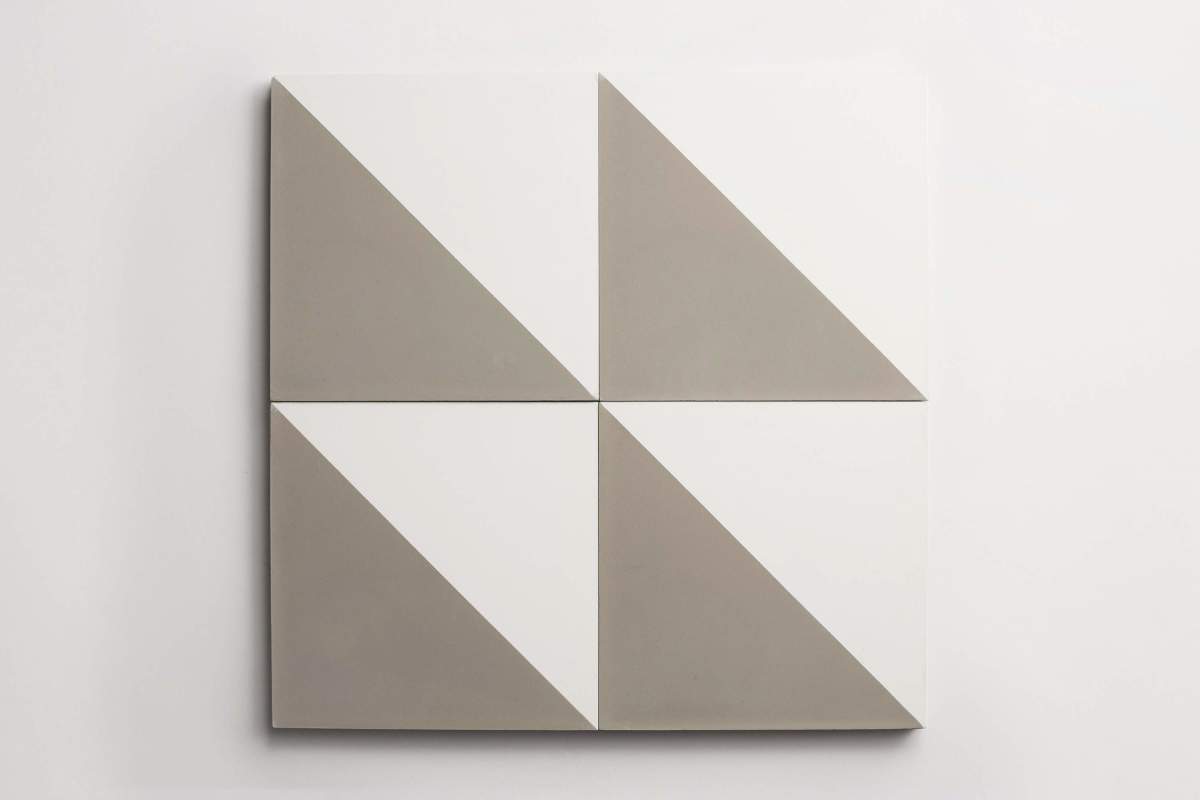 Tile concrete cement bold slant triangle metal white.