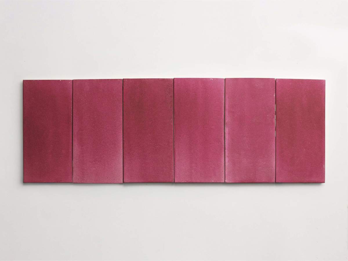 Ceramic Shibori Tile White 8x4 Pink Stain tile.