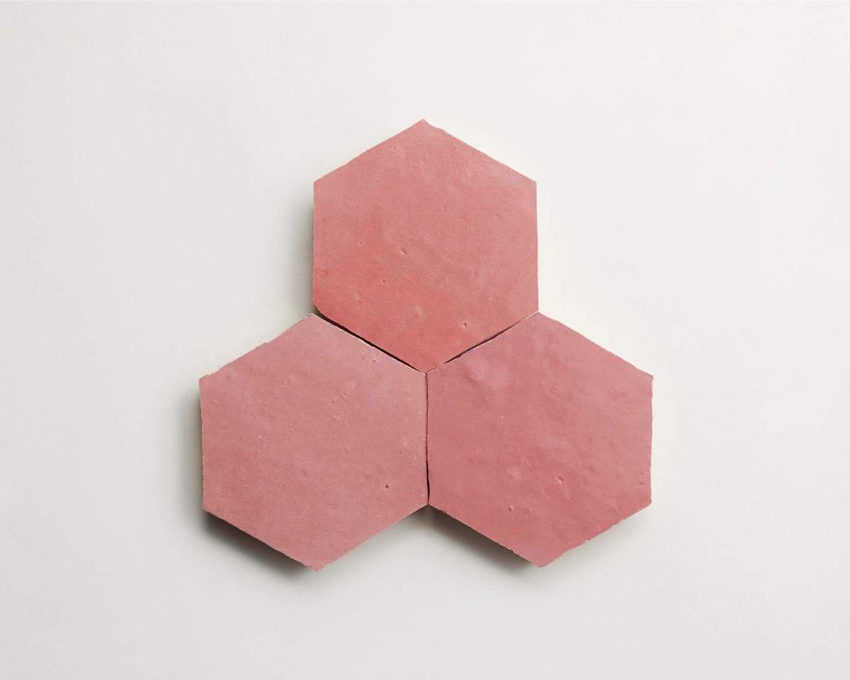 Zellige tile blushing mistress pink hexagon.