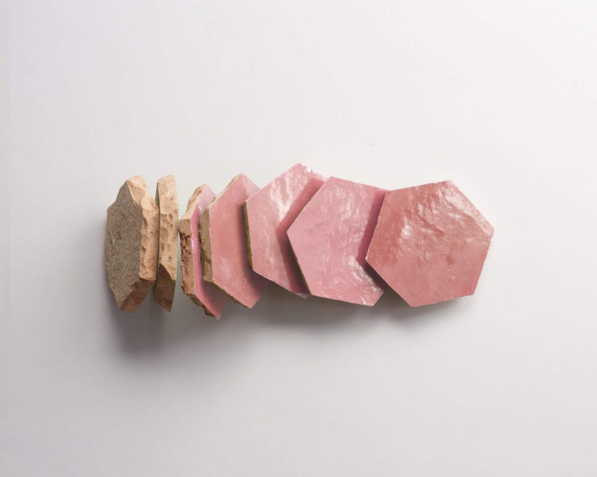 Zellige tile blushing mistress pink hexagon.