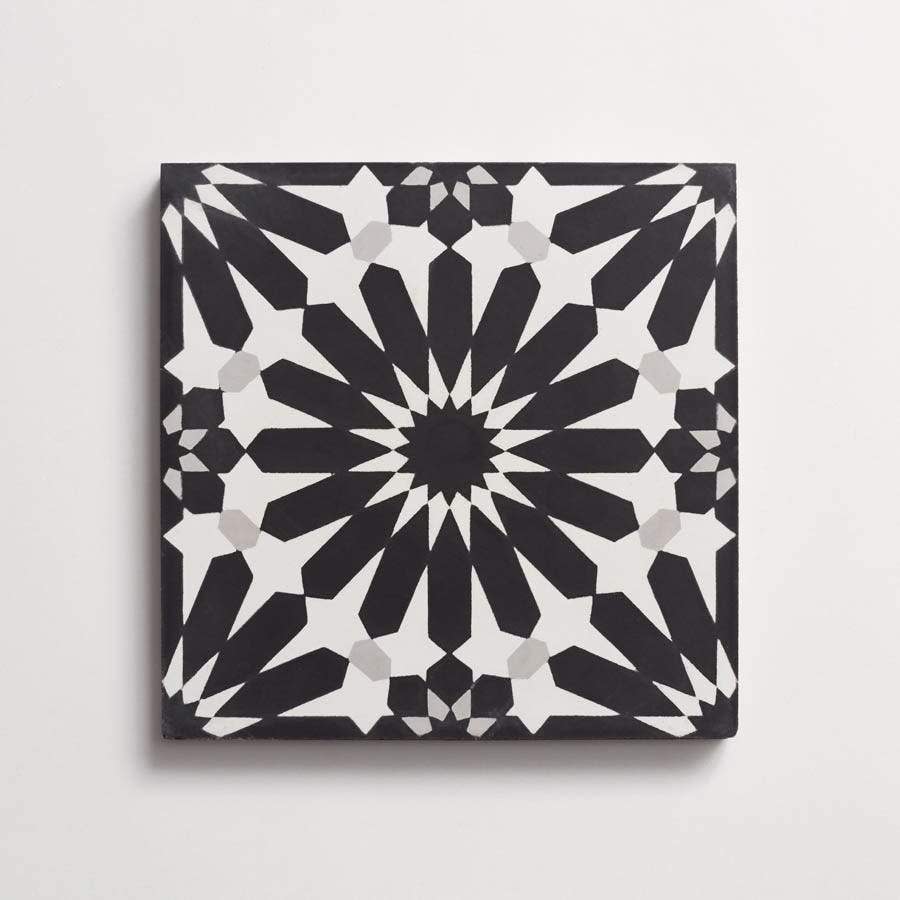 cement: alhambra | grande | matte | black, white + ash | sample ~ 8"x8"x⅝"