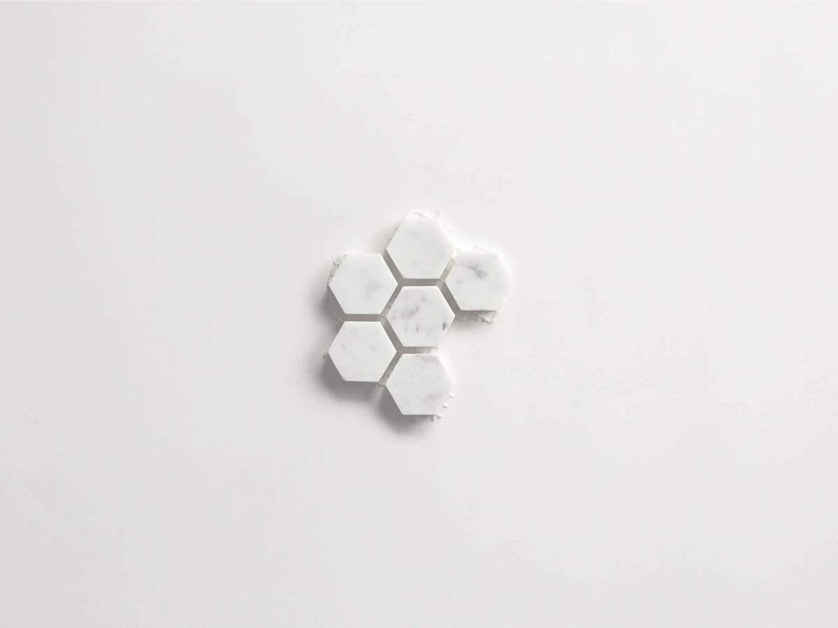 Tile carrara marble white stone hex sheet.