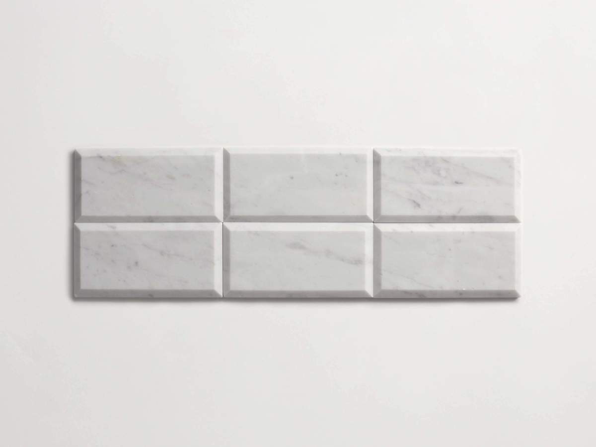Tile carrara marble white stone beveled subway.