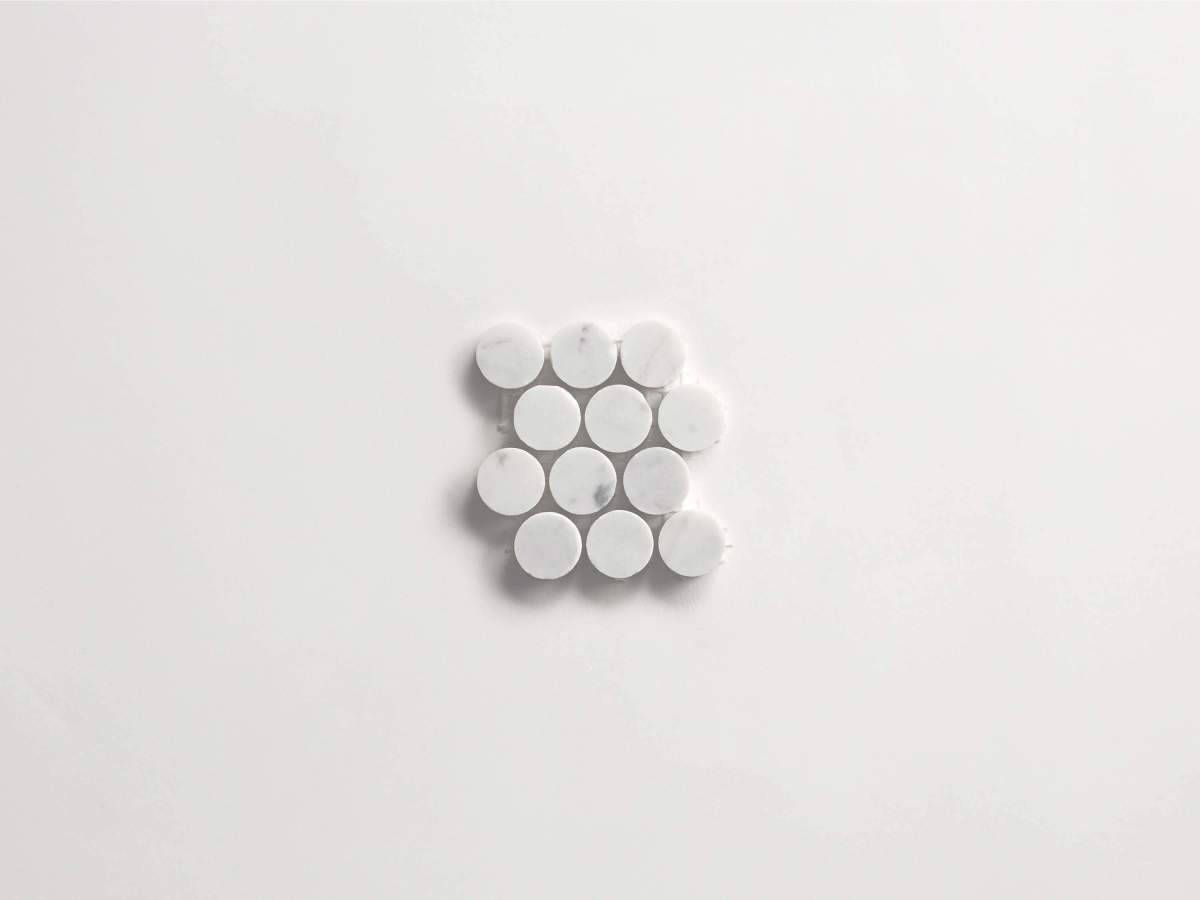 Tile carrara marble white stone penny rounds sheet.