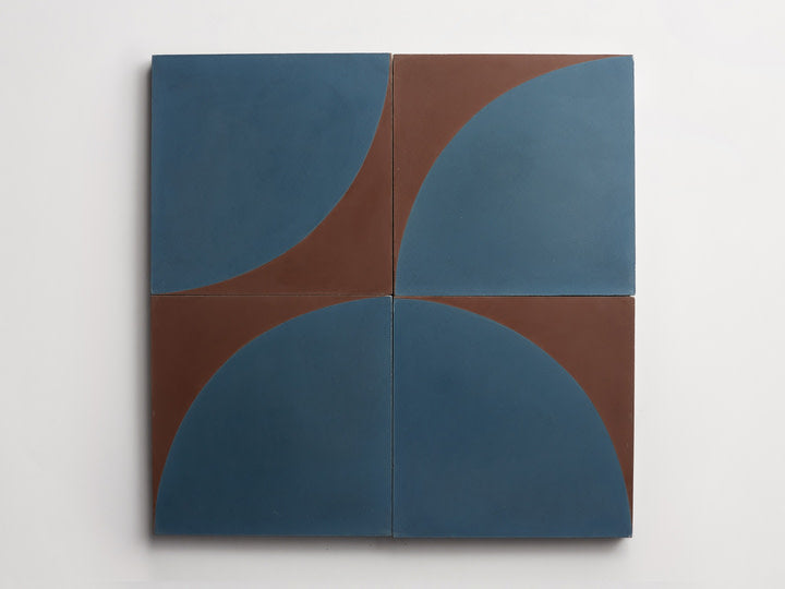 Concrete cement 8x8 tile bold arc blue, brown tile.