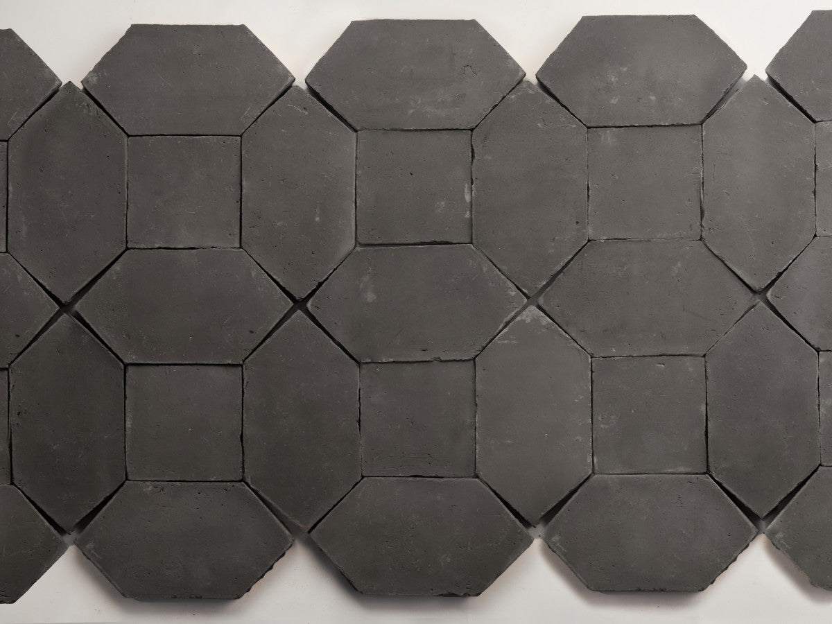 Terracotta Tile 4" Square + Hex Unfinished Black Tile.