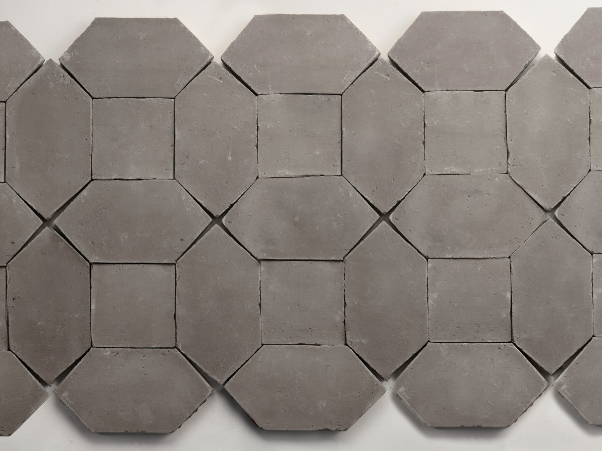 Terracotta Tile 4" Square + Hex Unfinished Grey Tile.