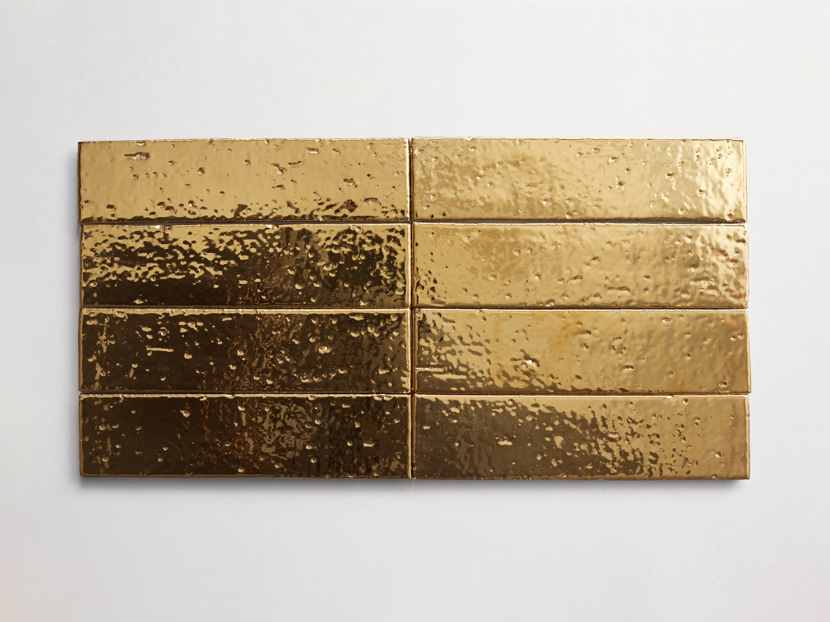 Modern farmhouse brick tile gilt gold gloss 9.5 x2.5.