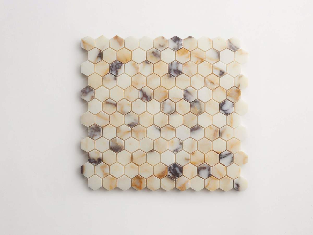 Calacatta viola marble hex mosaic sheet 1 x 1.125.