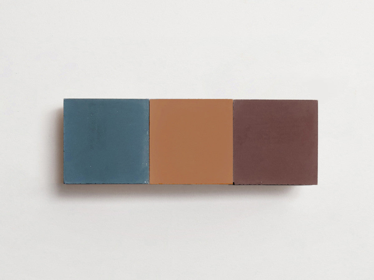 cement: mythology checkerboard | salon | baguette | matte | trio | umber, mallard + fig | sample ~ 2"x2"x⅝"