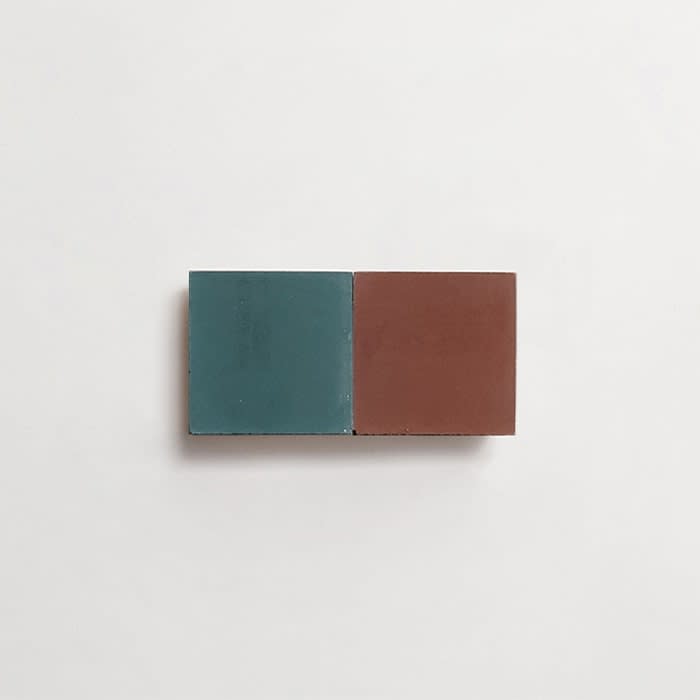 cement: mythology checkerboard | dartmoor | petite | matte | duo | chestnut + forest | sample ~ 2"x2"x⅝"
