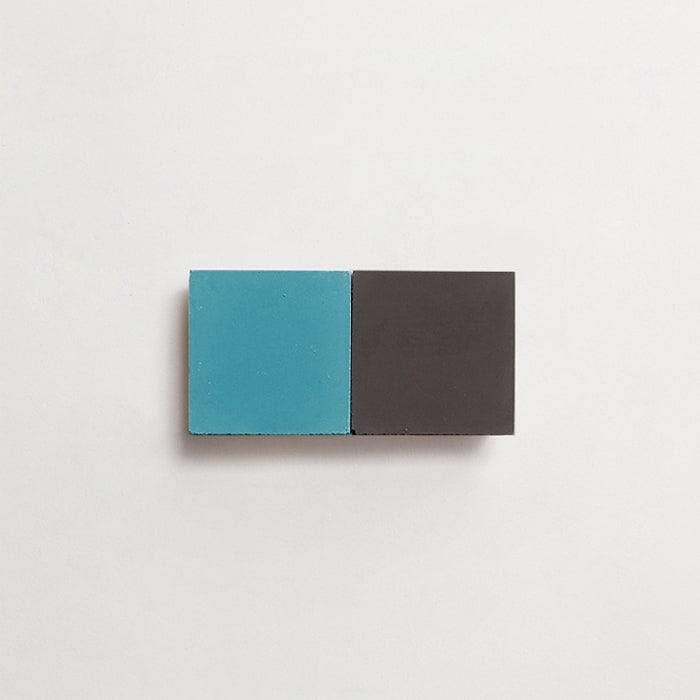 cement: mythology checkerboard | flanders | grande | matte | | matte | duo | kingfisher + charcoal | sample ~ 2"x2"x⅝"