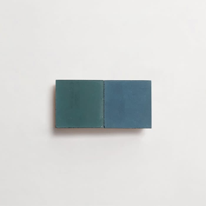 cement: mythology checkerboard | foxlgove | baguette | matte | duo | mallard + forest | sample ~ 2"x2"x⅝"