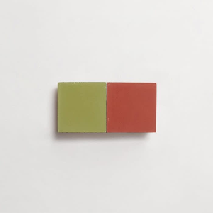 cement: mythology checkerboard | salon | baguette | matte | duo | olive + flame | sample ~ 2"x2"x⅝"