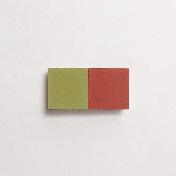 cement: mythology checkerboard | salon | grande | matte | duo | olive + flame | sample ~ 2"x2"x⅝"
