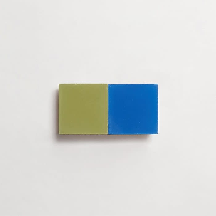 cement: mythology checkerboard | foxlgove | baguette | matte | duo | lapis + olive | sample ~ 2"x2"x⅝"