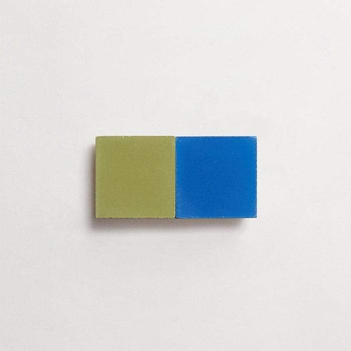 cement: mythology checkerboard | foxglove | grande | matte | duo | lapis + olive | sample ~ 2"x2"x⅝"