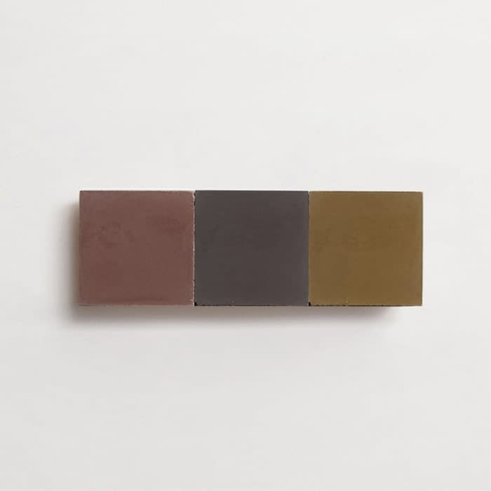 cement: mythology checkerboard | wildwood | blade | matte | trio | army, charcoal, + fig | sample ~ 2"x2"x⅝"