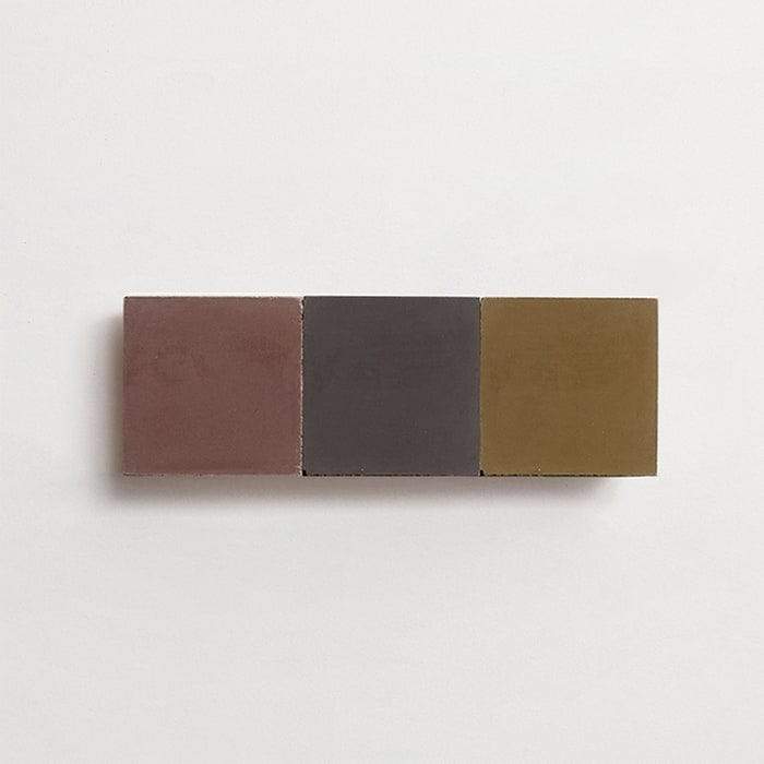 cement: mythology checkerboard | wildwood | grande | matte | trio | army, charcoal, + fig | sample ~ 2"x2"x⅝"