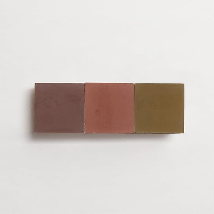 cement: mythology checkerboard | oz | petite | matte | trio | prune, fig, + army | sample ~ 2"x2"x⅝"