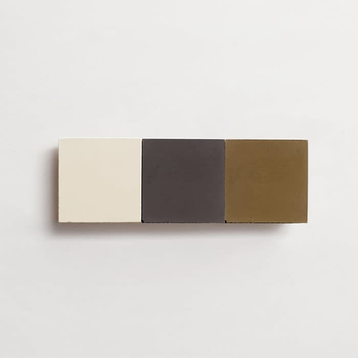 cement: mythology checkerboard | wildwood | grande | matte | trio | army, roan + charcoal | sample ~ 2"x2"x⅝"