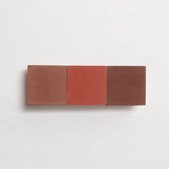 cement: mythology checkerboard | salon | baguette | matte | trio | flame, chestnut, + prune | sample ~ 2"x2"x⅝"