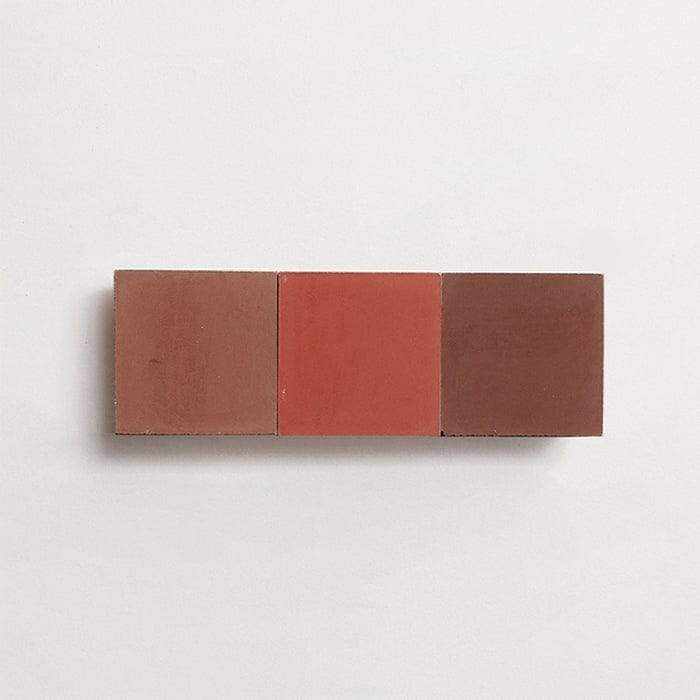cement: mythology checkerboard | salon | grande | matte | trio | flame, chestnut, + prune | sample ~ 2"x2"x⅝"