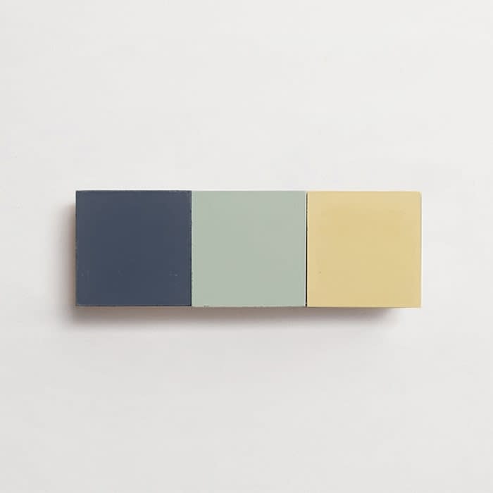 cement: mythology checkerboard | wonderland | cigar | matte | trio | flan, celadon + ikat | sample ~ 2"x2"x⅝"