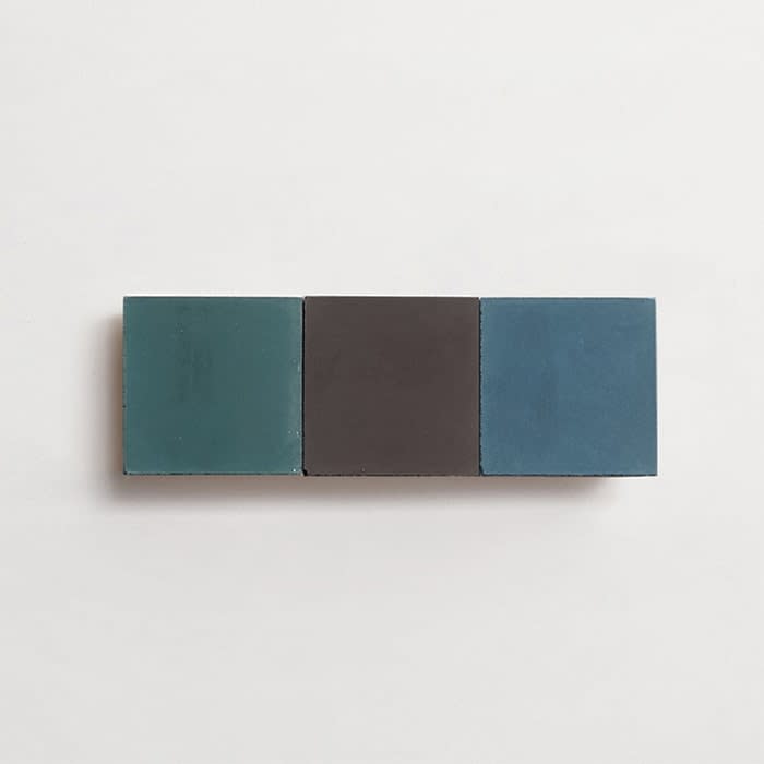 cement: mythology checkerboard | foxlgove | baguette | matte | trio | mallard, forest, + charcoal | sample ~ 2"x2"x⅝"