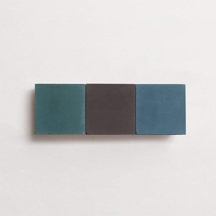cement: mythology checkerboard | foxglove | grande | matte | trio | mallard, forest, + charcoal | sample ~ 2"x2"x⅝"
