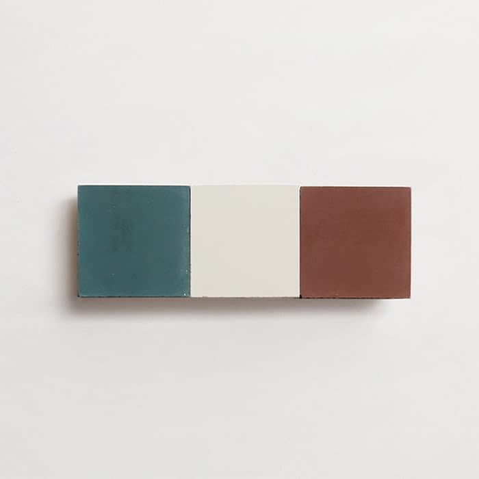 cement: mythology checkerboard | dartmoor | blade | matte | trio | chestnut, forest + paste | sample ~ 2"x2"x⅝"