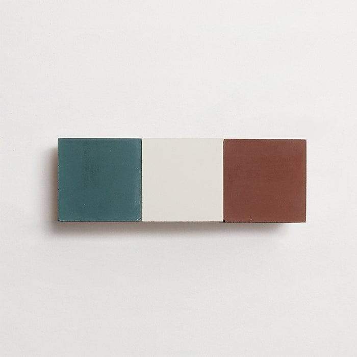 cement: mythology checkerboard | dartmoor | grande | matte | trio | chestnut, forest + paste | sample ~ 2"x2"x⅝"