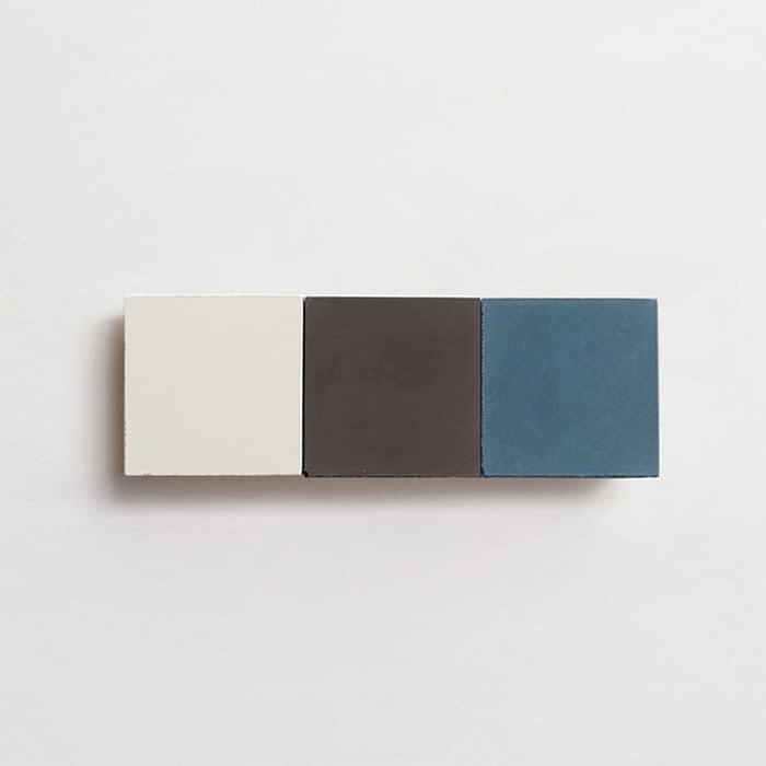 cement: mythology checkerboard | flanders | petite | matte | trio | mallard, charcoal + paste | sample ~ 2"x2"x⅝"