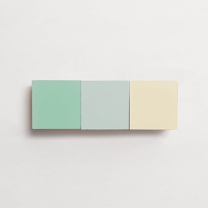 cement: mythology checkerboard | flanders | cigar | matte | trio | ru, celadon + roan | sample ~ 2"x2"x⅝"