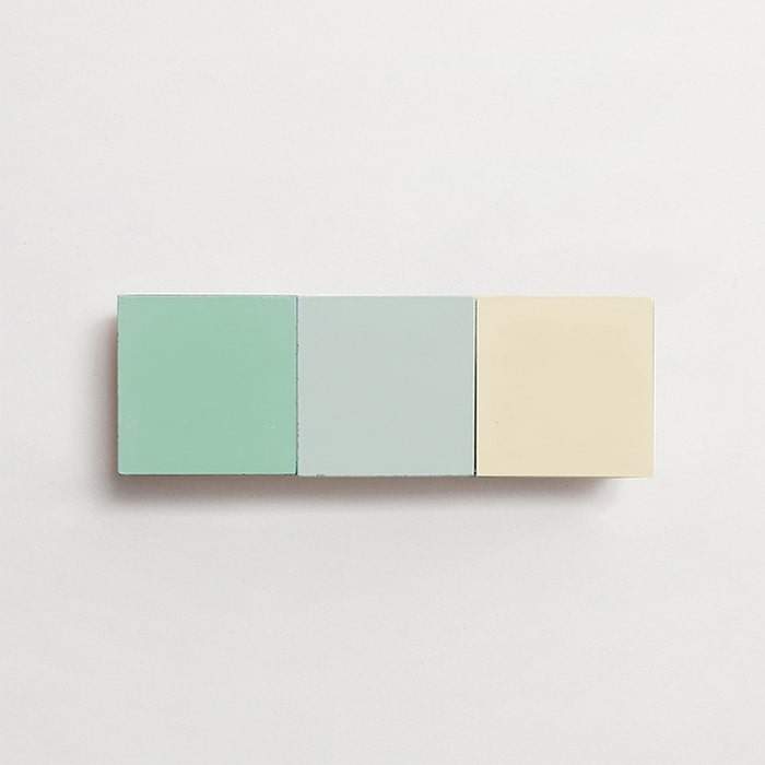 cement: mythology checkerboard | flanders | grande | matte | trio | ru, celadon + roan | sample ~ 2"x2"x⅝"