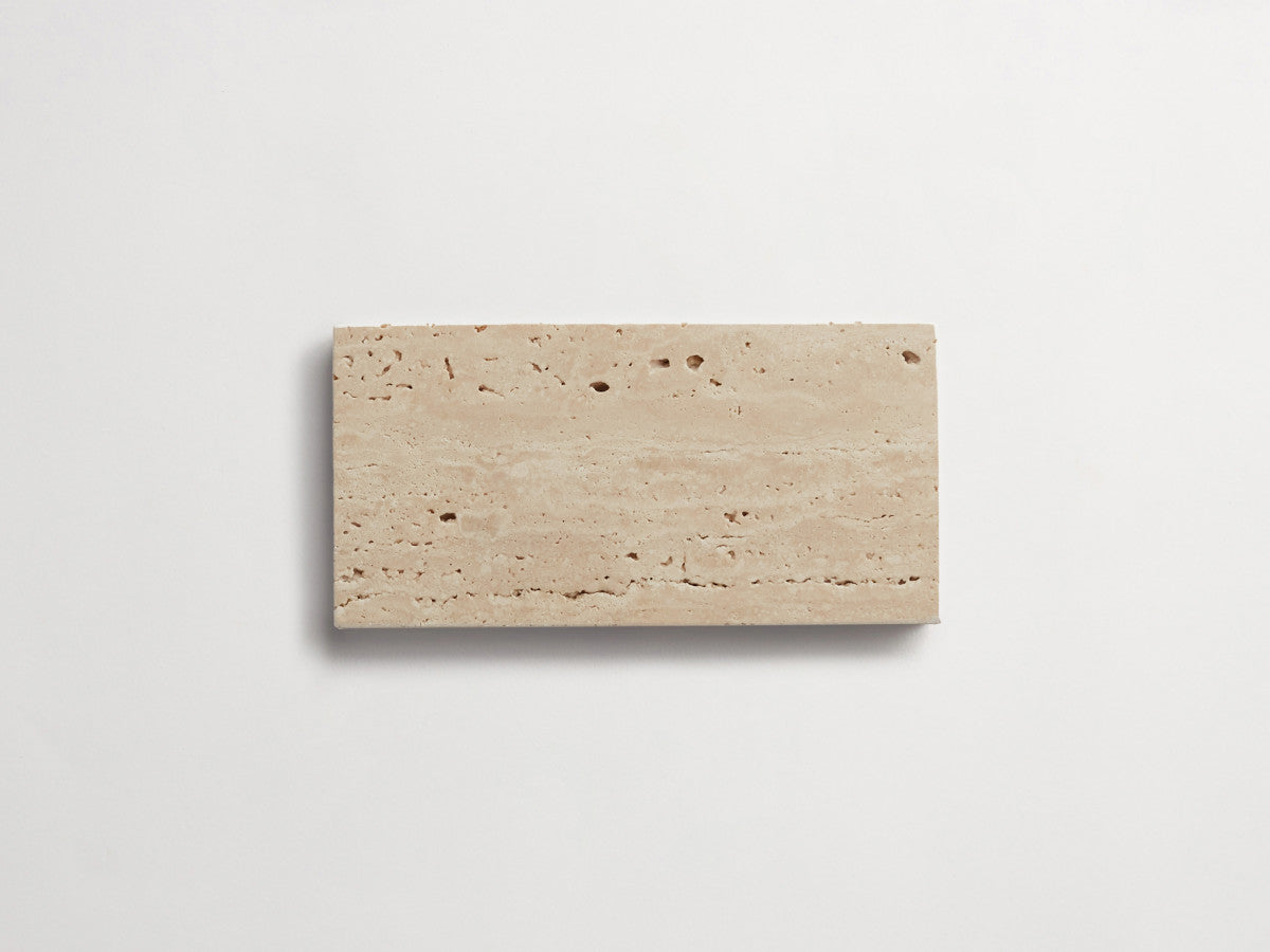 clé lapidary: banchina | subway | honed | beige travertine ~ 3"x6"x⅜"