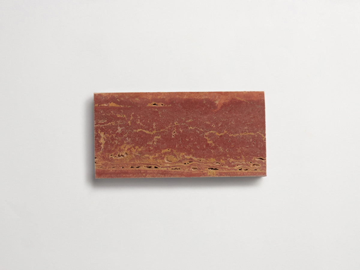clé lapidary: banchina | subway | honed | red travertine ~ 3"x6"x⅜"