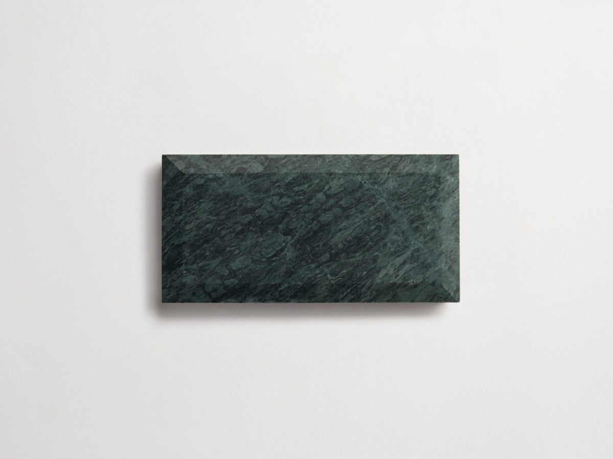 clé lapidary: banchina | beveled subway | honed | verde marble ~ 3"x6"x⅜"