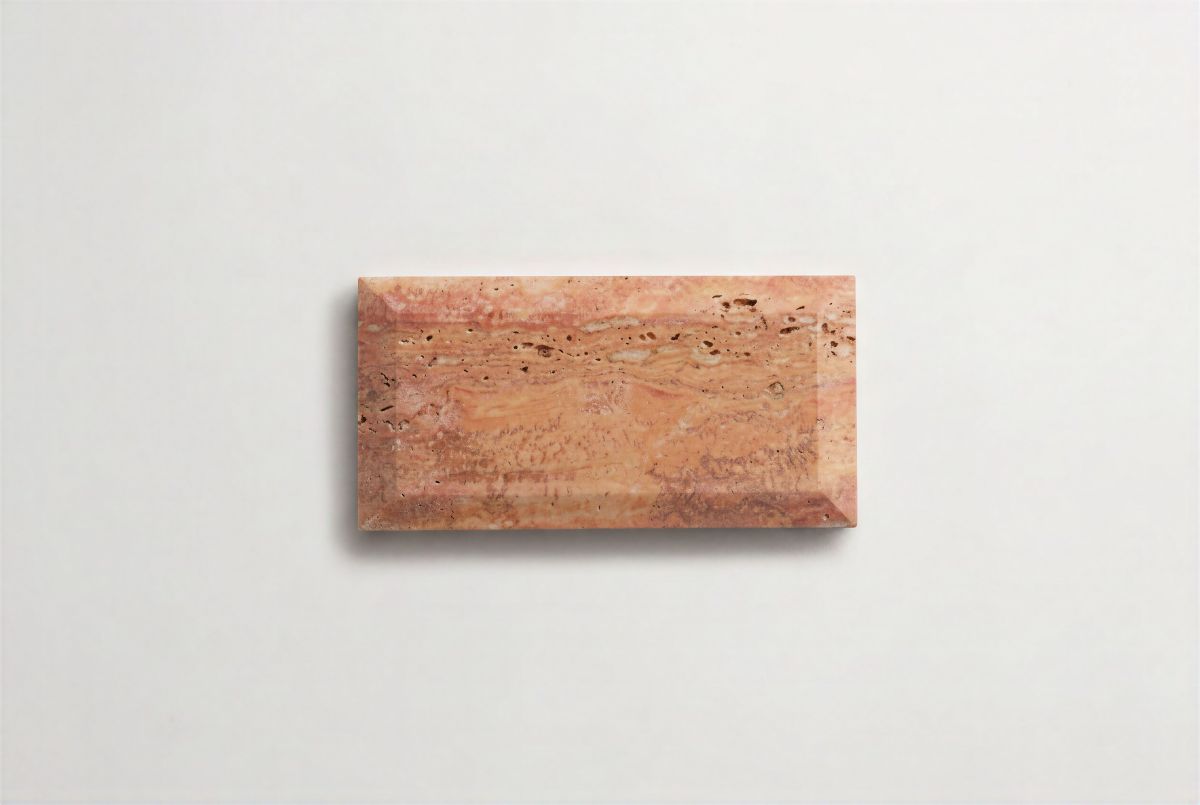 clé lapidary: banchina | beveled subway | honed | red travertine ~ 3"x6"x⅜"