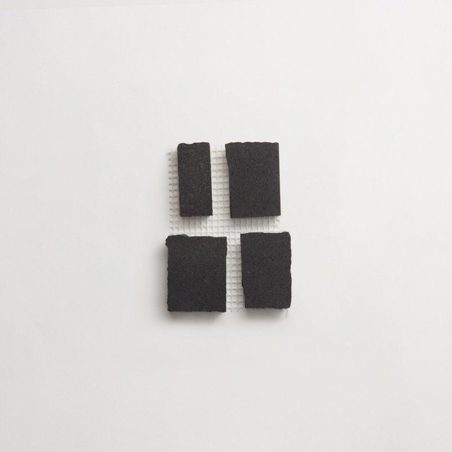 clé lapidary: rough cuts | rough cut mosaic sheet (large joint) | honed | warm black | sample ~ 3"x4½"x⅜"