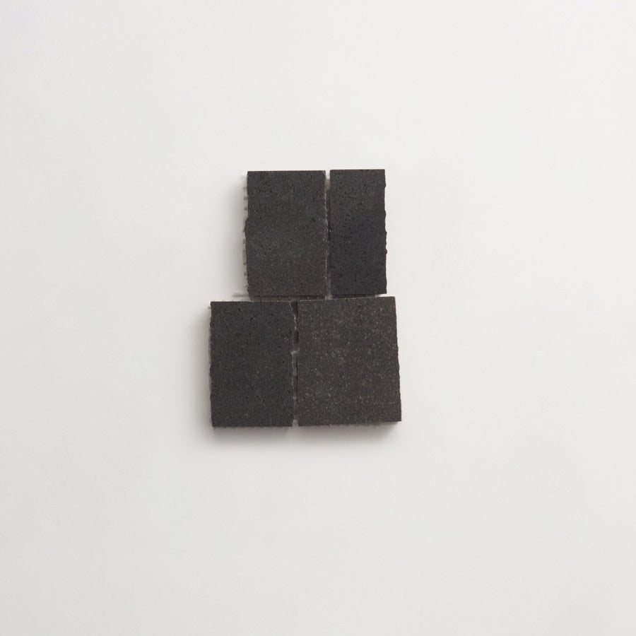 clé lapidary: rough cuts | rough cut mosaic sheet (standard joint) | honed | warm black | sample ~ 3"x4½"x⅜"