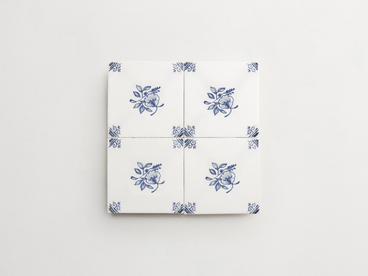 Italian Maiolica 4x4 Tile Floral Corner Deco Style #4.