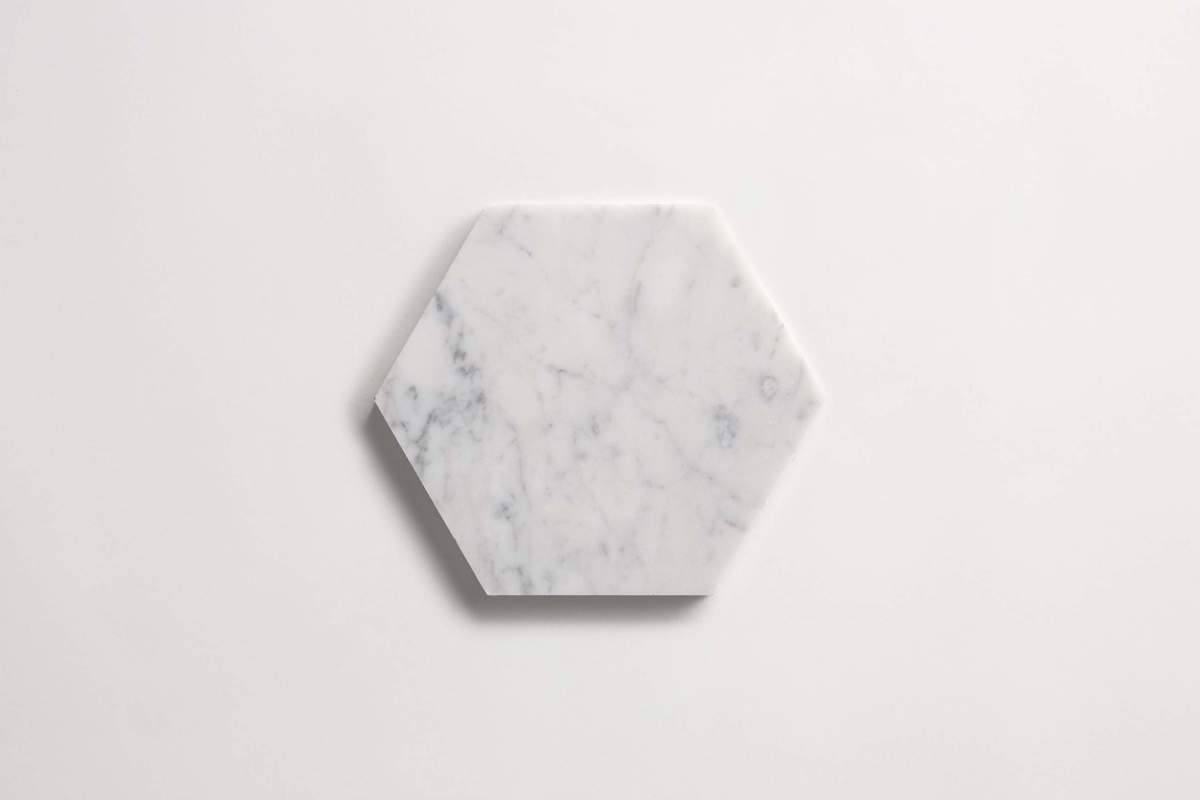 Tile carrara marble white stone 5" hex.