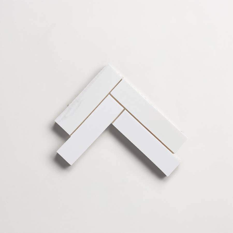 clé lapidary: legacy | herringbone mosaic sheet | honed | white dolomite | sample ~ 1"x3¾"x⅜"