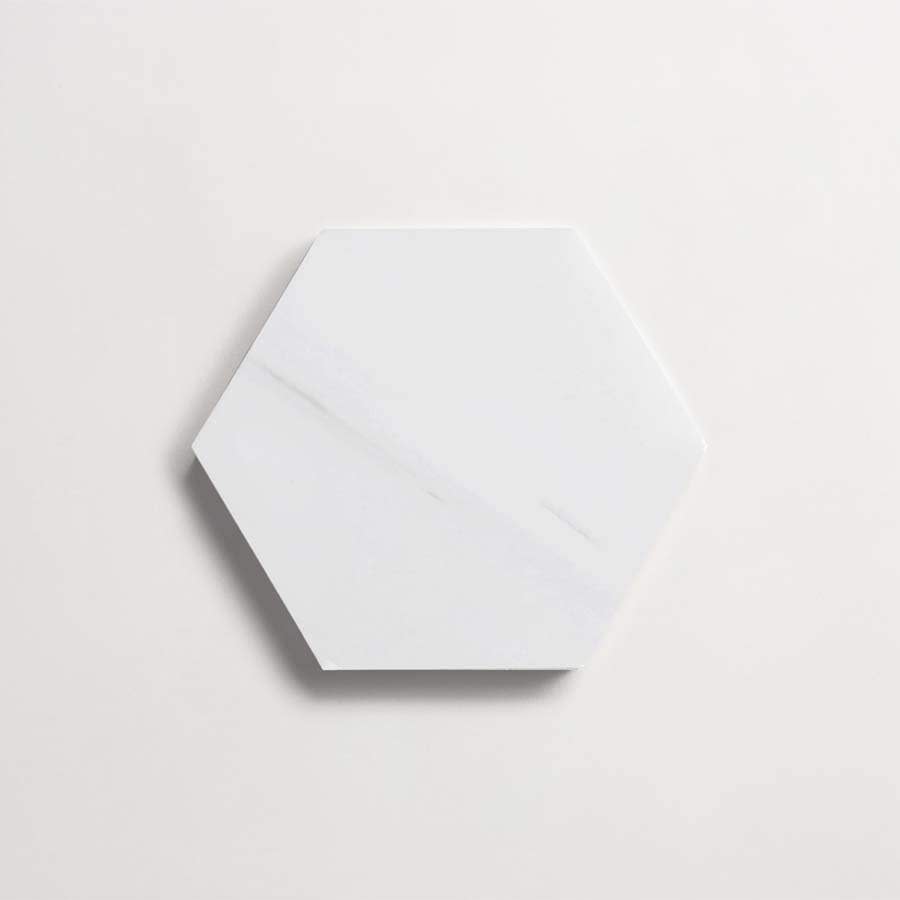 clé lapidary: legacy | six hex mosaic sheet | honed | white dolomite | sample ~ 4¾"x4"x⅜"